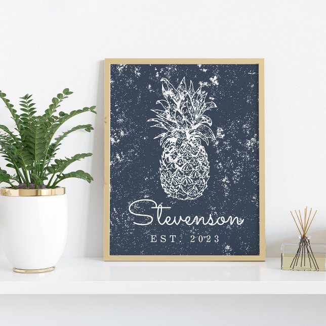 Vintage Retro Beach Pineapple Family Name Poster (Creator Uploaded)