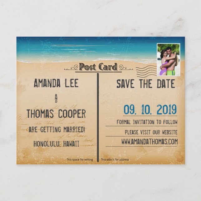 Vintage Retro Beach Postcard Photo Save The Date (Front)