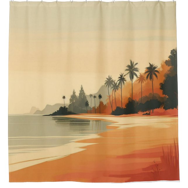 Vintage/retro beach/tropical  shower curtain (Front)