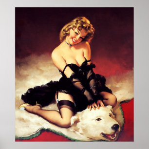 Vintage Retro Bear Facts Pin-up Girl Poster
