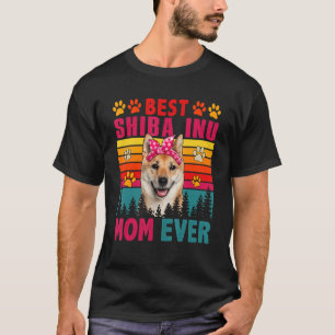 Vintage Retro Best Shiba Inu Mum Ever Cute Dog Hea T-Shirt