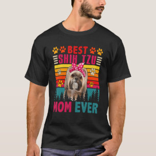 Vintage Retro Best Shih Tzu Mum Ever Cute Dog Head T-Shirt