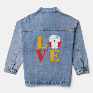 Vintage Retro Bichon Frise Puppy Love Cute  Dog  Denim Jacket