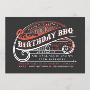 Vintage Retro Birthday BBQ Invitations