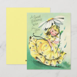 Vintage Retro Birthday Girl Holding A Daisy  Holiday Card