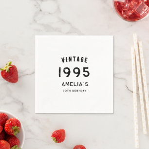 vintage retro Black and white birthday table Napkin