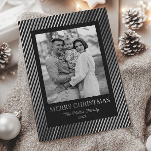 Vintage Retro Black And White Striped Christmas Foil Holiday Card