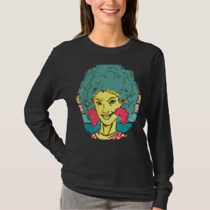 Vintage Retro Black Girl With Curly Hair Wearing B T-Shirt