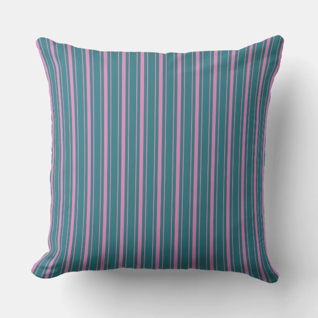 Vintage Retro Blue Pink Ticking Striped Pinstripe Cushion (Front)