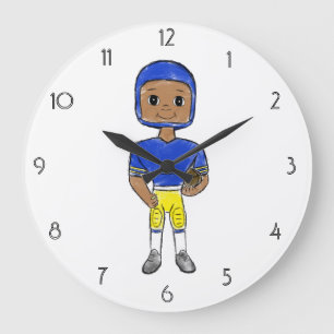 vintage retro blue yellow football player simple large clock