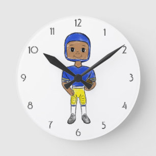 vintage retro blue yellow football player simple round clock