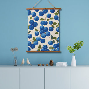 Vintage Retro Blueberry Leaves Stylish Chic Elegan Hanging Tapestry
