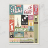 Paris France Vintage Travel retro tourism vacation Postcard