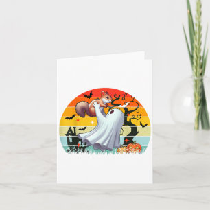 Vintage Retro Boo Ghost Hunging Squirrel Halloween Card