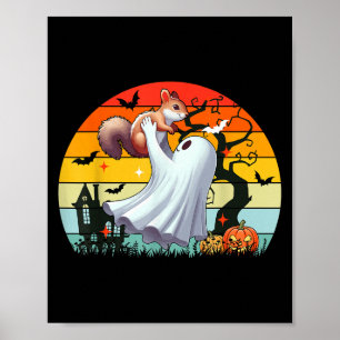 Vintage Retro Boo Ghost Hunging Squirrel Halloween Poster