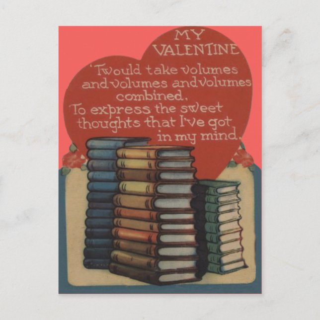 Vintage Retro Book Lovers Valentine Card (Front)