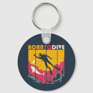 Vintage Retro Born To Dive Cool Scuba Diver Key Ring