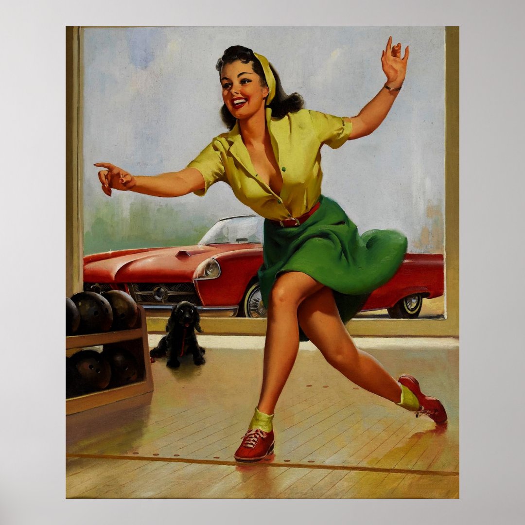 Vintage Retro Bowling pinup girl Poster Zazzle