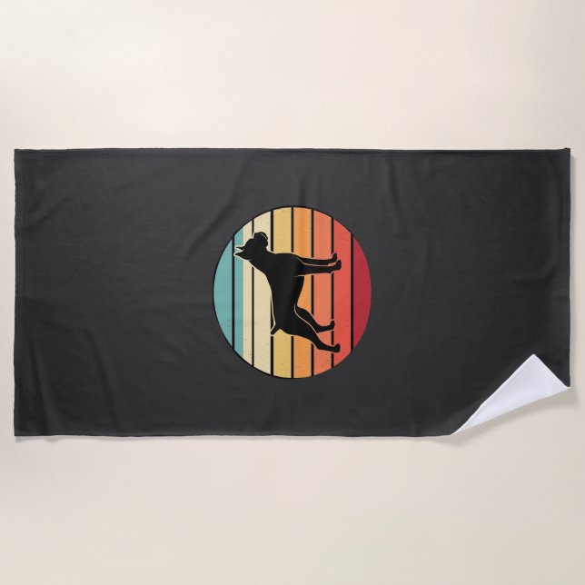 Vintage Retro Boxer Dog Sunset Silhouette Beach Towel (Front)