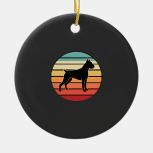 Vintage Retro Boxer Dog Sunset Silhouette Ceramic Tree Decoration