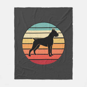 Vintage Retro Boxer Dog Sunset Silhouette Fleece Blanket