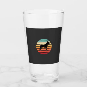 Vintage Retro Boxer Dog Sunset Silhouette Glass