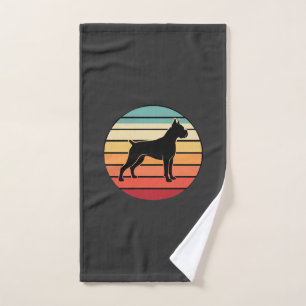 Vintage Retro Boxer Dog Sunset Silhouette Hand Towel