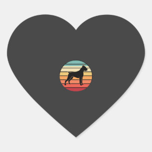 Vintage Retro Boxer Dog Sunset Silhouette Heart Sticker