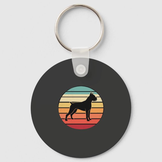 Vintage Retro Boxer Dog Sunset Silhouette Key Ring (Front)
