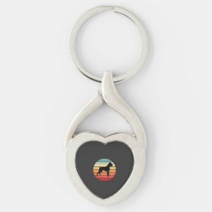 Vintage Retro Boxer Dog Sunset Silhouette Key Ring