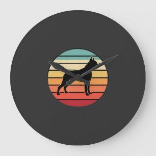 Vintage Retro Boxer Dog Sunset Silhouette Large Clock