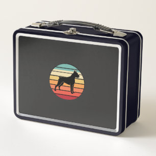 Vintage Retro Boxer Dog Sunset Silhouette Metal Lunch Box