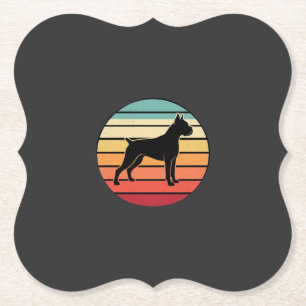 Vintage Retro Boxer Dog Sunset Silhouette Paper Coaster