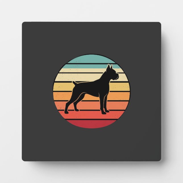 Vintage Retro Boxer Dog Sunset Silhouette Plaque (Front)