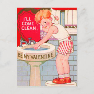 Vintage Retro Boy Cleaning Valentine Card