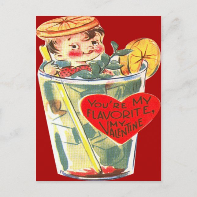 Vintage Retro Boy In Cocktail Valentine Card (Front)