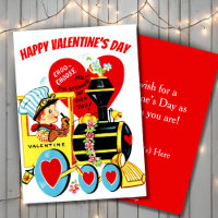 Vintage Retro Boy on Train Custom Valentine's Day
