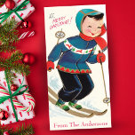 Vintage Retro Boy Skiing Cute Custom Christmas Holiday Card<br><div class="desc">This mid-century vintage card features a young boy,  dressed in retro coat and hat,  skiing happily in the snow with the caption 'Hi,  Merry Christmas!' Personalise by adding your name or special text at the bottom.  Customise the message on the back and/or add your name(s).</div>