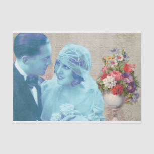 Vintage Retro Bride and Groom Wedding Floral Tissue Paper