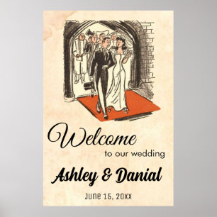 Vintage Retro Bride Groom Old Chic Rustic Wedding Poster