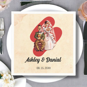 Vintage Retro Bride Groom Old Rustic Comic Wedding Napkin