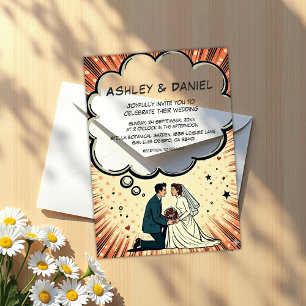 Vintage Retro Bride & Groom Pop Art Comic Wedding Acrylic Invitations