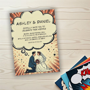 Vintage Retro Bride & Groom Pop Art Comic Wedding Invitation