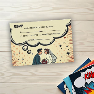 Vintage Retro Bride & Groom Pop Art Comic Wedding RSVP Card
