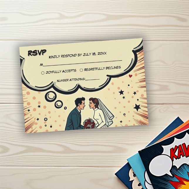 Vintage Retro Bride & Groom Pop Art Comic Wedding RSVP Card (Creator Uploaded)