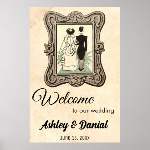 Vintage Retro Bride Groom Rustic Welcome Wedding Poster