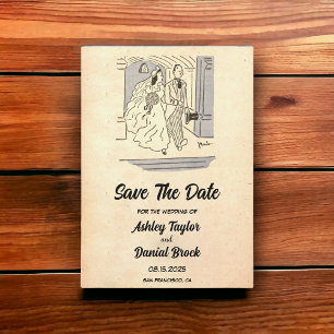 Vintage Retro Bride Groom Wedding Save the Date Invitation