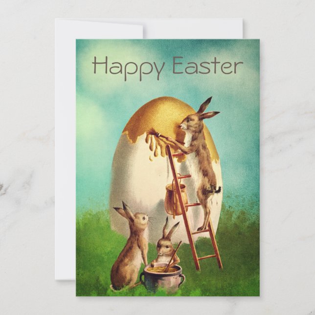 Vintage Retro Bunny Egg Easter  Holiday Card (Front)