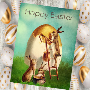Vintage Retro Bunny Egg Easter  Holiday Card