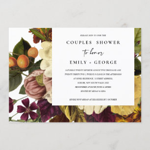 VINTAGE RETRO BURGUNDY YELLOW FLORAL COUPLE SHOWER INVITATION